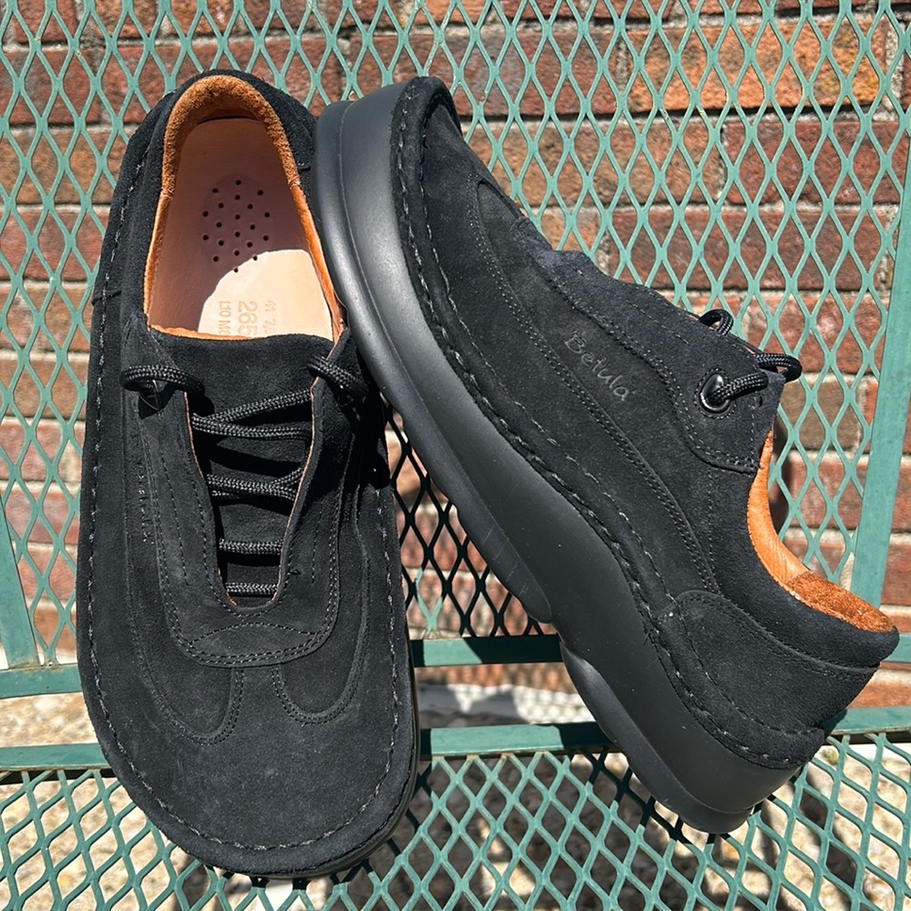 Betula Fussbett Birkenstock Loafers Black Suede/Leather Lace-Up L10 M8 EUC!